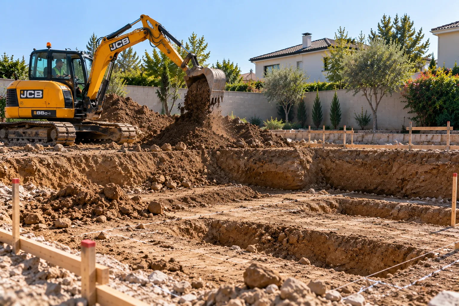 Excavación y preparación del terreno para una vivienda
