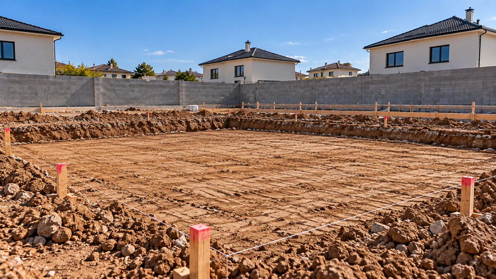 Replanteo de la cimentación en el proceso de construcción de una vivienda de entramado ligero de madera