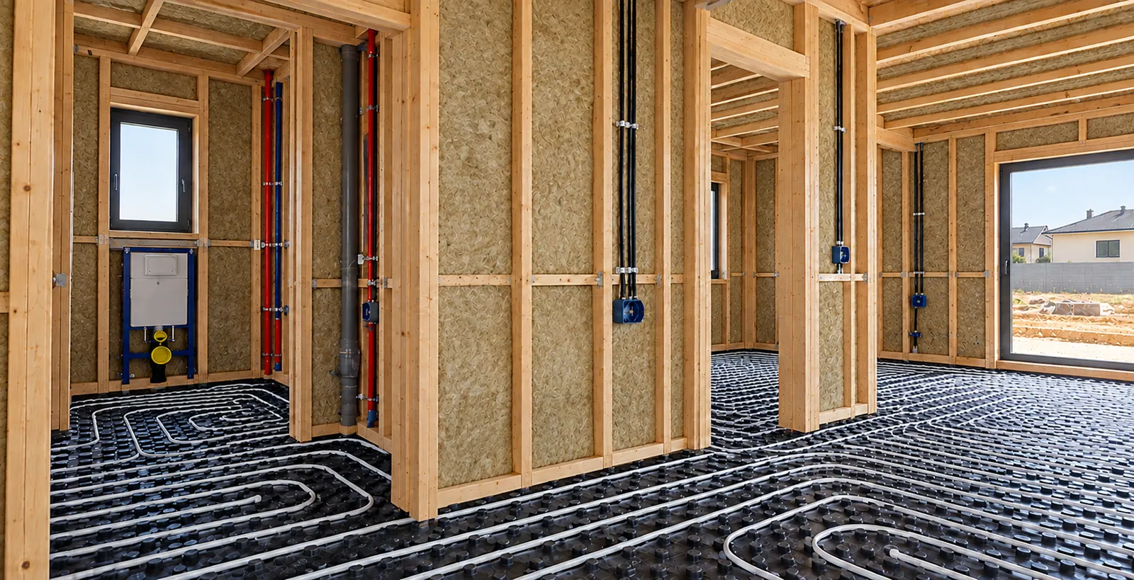 Instalaciones y suelo radiante en el proceso de construcción de una vivienda de entramado ligero de madera