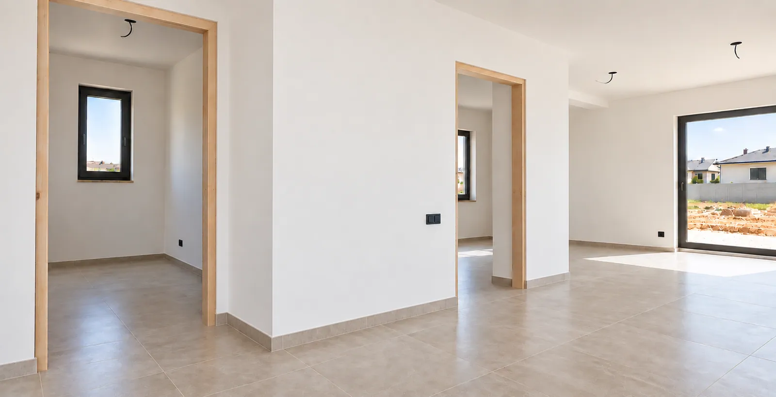Interior terminado en el proceso de construcción de una vivienda de entramado ligero de madera